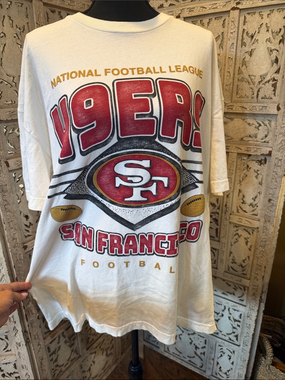 NFL San Francisco 49ers White Graphic Short Sleeve Tee with Red & Gold Logo